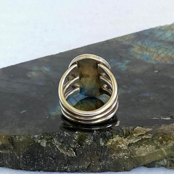 VTG Sterling Silver Southwest Style Oval Bezel Set Turquoise Triple Shank Ring - Picture 11 of 16